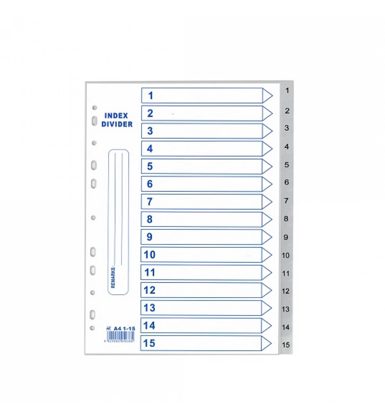 PVC Grey Index Divider 1-15